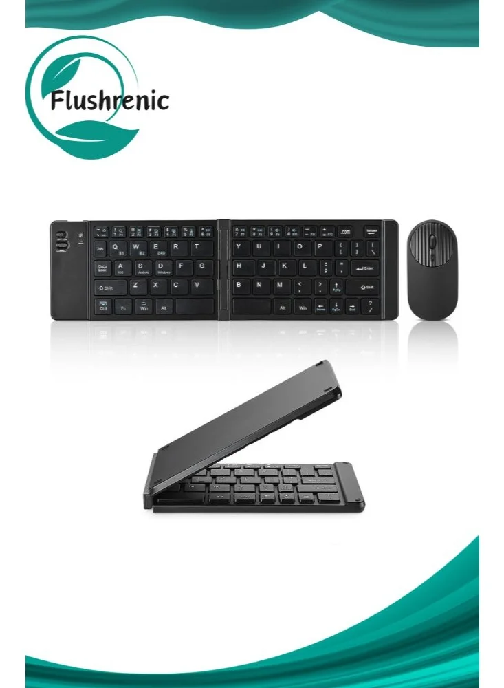 Flushrenic Portable Folding Keyboard and Mouse Set, Wireless Dual Bluetooth 5.0 and 2.4G Connectivity, USB-C Rechargeable for Phone and Computer (Black) ikz6q