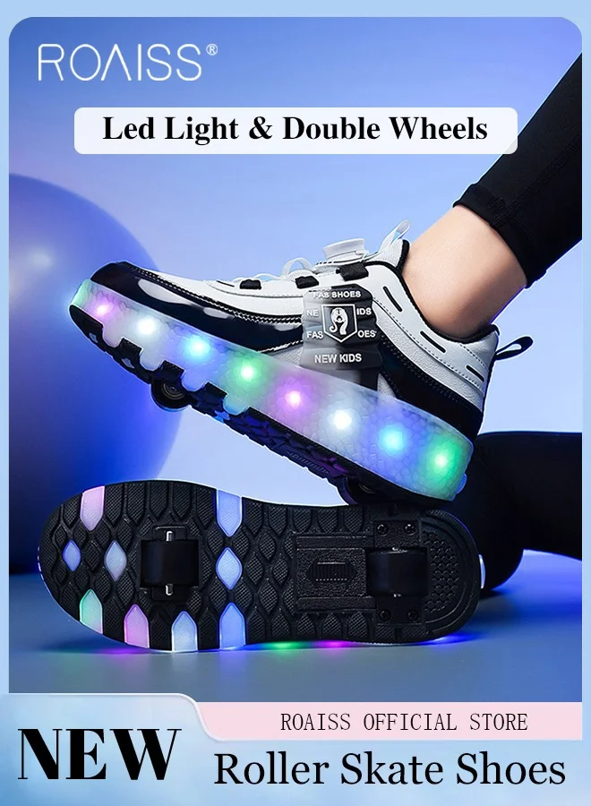 Roaiss Kids Adjustable Roller Skates Shoes with LED Lights and Detachable Wheels (Unisex, Premium PU Leather) t65h8