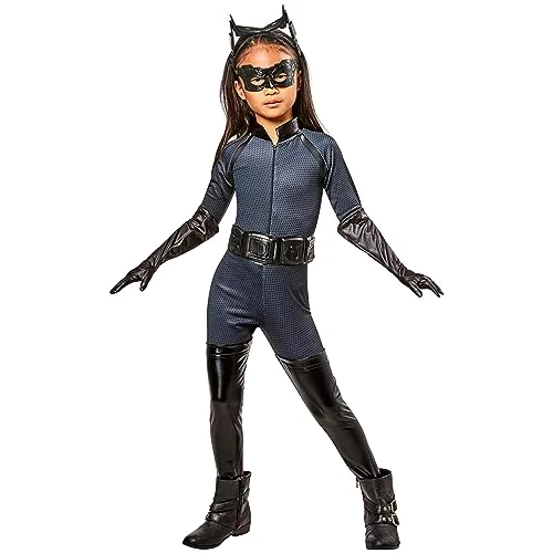 Premium Catwoman Superhero Costume for Kids Girls Black Jumpsuit Set (Small) 3kqsg