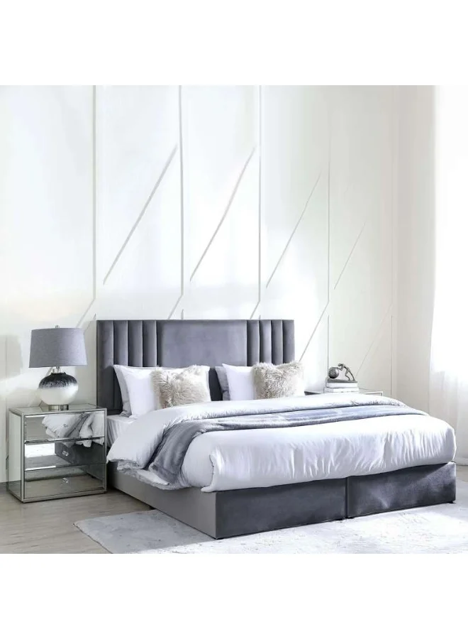 Pan Home Polina King Size Bed Frame Premium Velvet Upholstered Tufted Headboard (Grey, 200cm x 180cm x 125cm) 12wvq