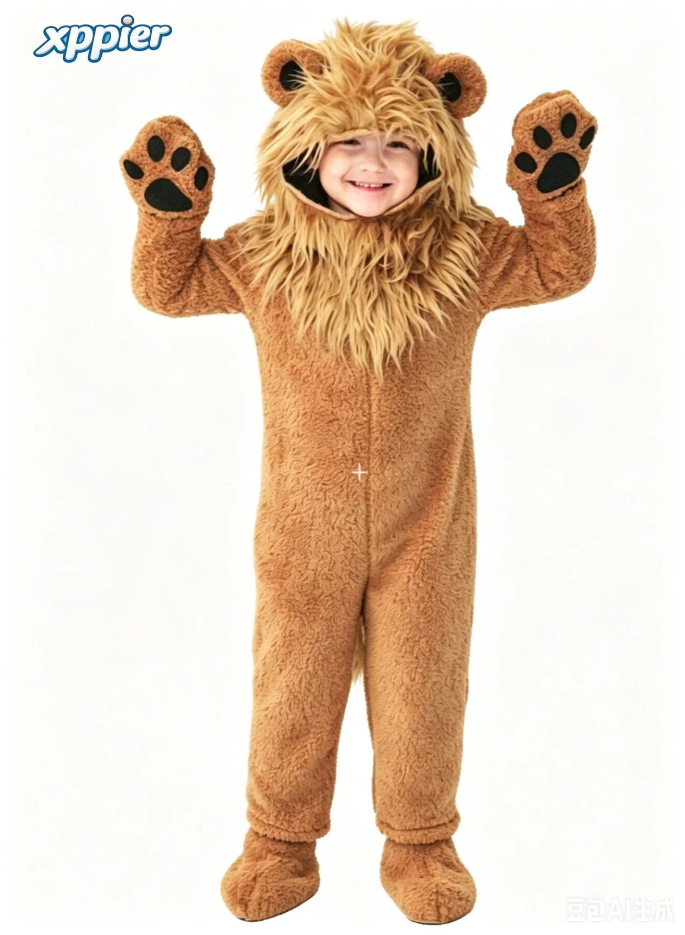 Xppier Lion Costume for Kids, Premium Hooded Animal Jumpsuit Outfit for Cosplay Party and Photo Shoots (Yellow, 8-10 Years) 1cc1y