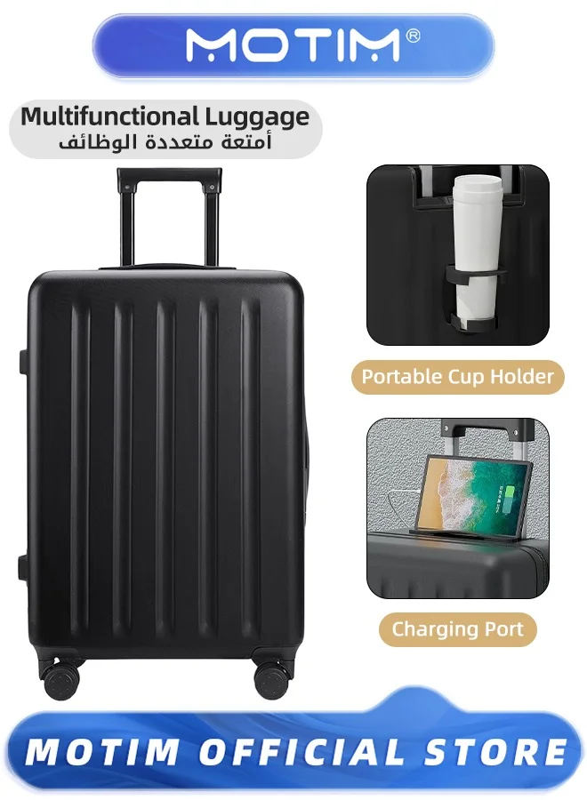 Motim Multi-functional Carry On Suitcase with USB Port & Cup Holder (Hard Shell, 55 cm) gmqrn