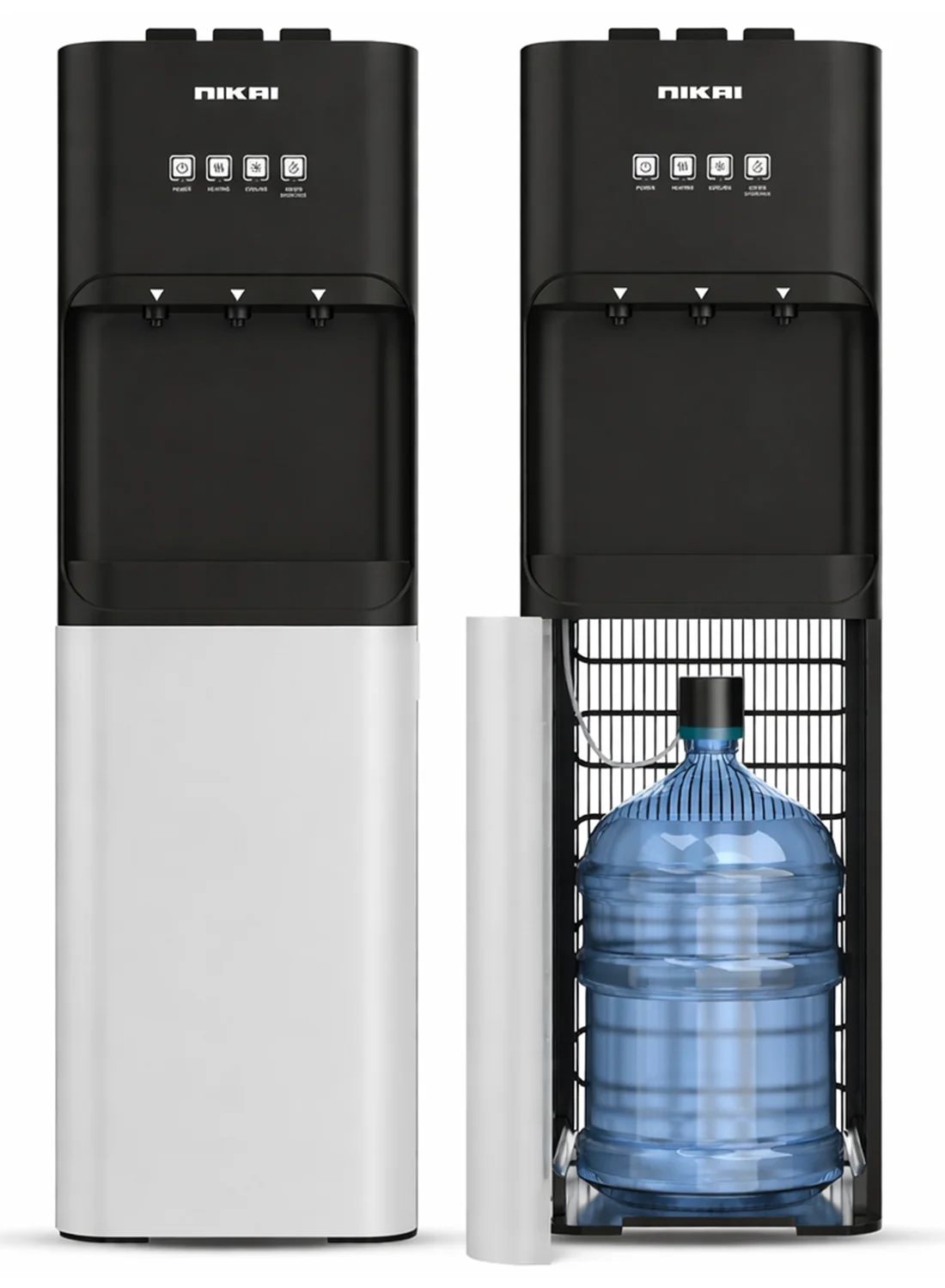Nikai Bottom Loading Water Dispenser with 3-Tap System (Hot, Cold, Room Temperature) Stainless Steel Reservoir for Home and Office (Black/Grey) 4w4ty