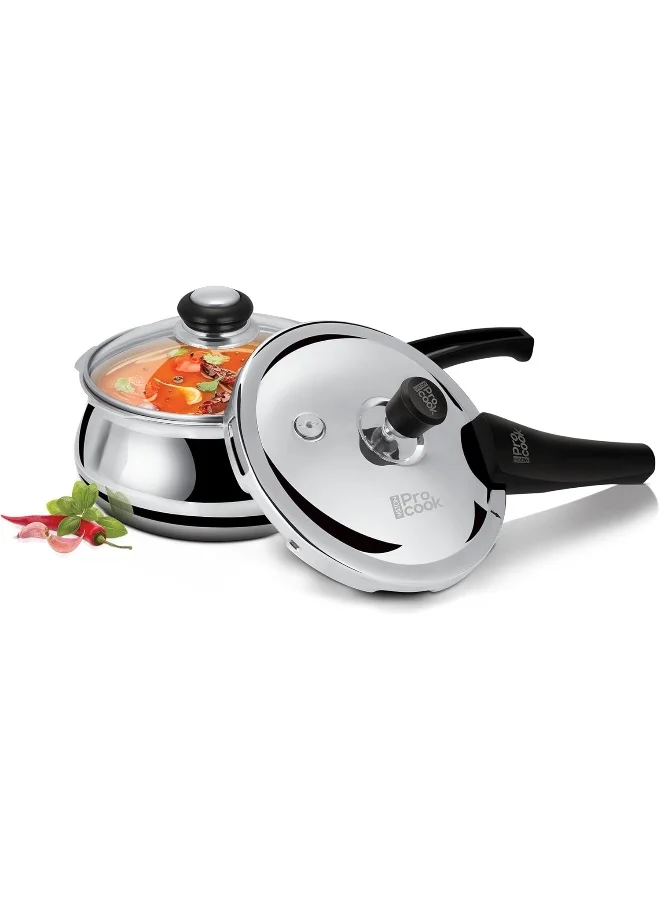 Premium Triply Stainless Steel Handi Pressure Cooker with Dual Lids (Silver, 3.5 L) vkmqd