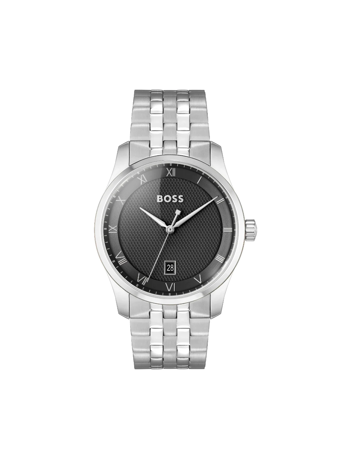 Premium Analog Quartz Wrist Watch with Stainless Steel Band (Black Case, 42mm) q58s8