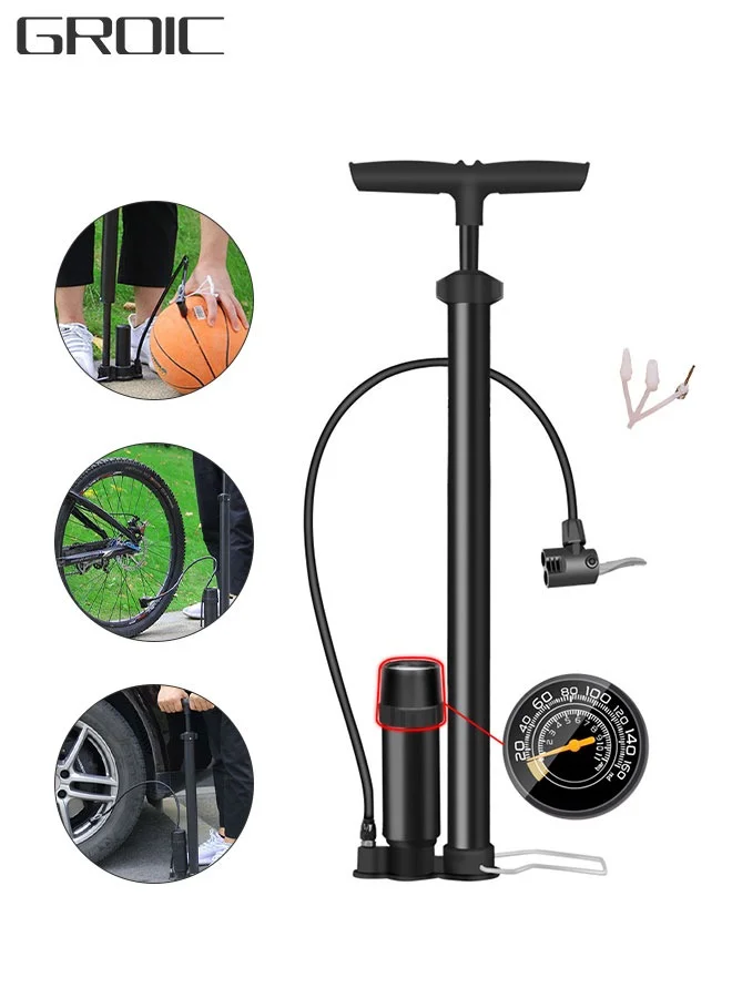 GROIC Portable Bike Pump with Pressure Gauge (160 PSI, Steel) - High-Pressure Air Inflator for Bicycles, Motorcycles, and Sports Balls t7roz
