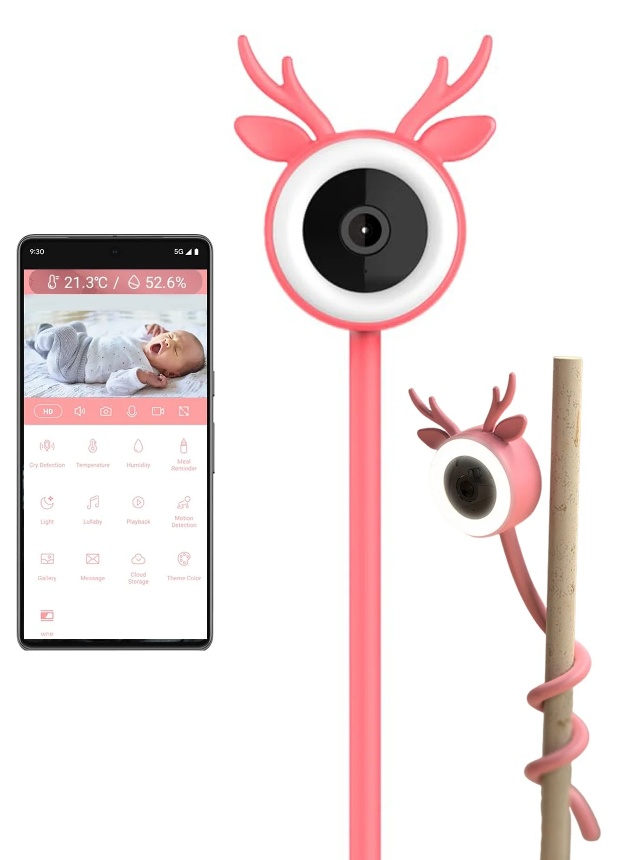 XiuWoo Smart WiFi Baby Monitor with 4MP HD Camera, Night Vision, Temperature Sensor, and 2-Way Audio (Pink) ahjg6
