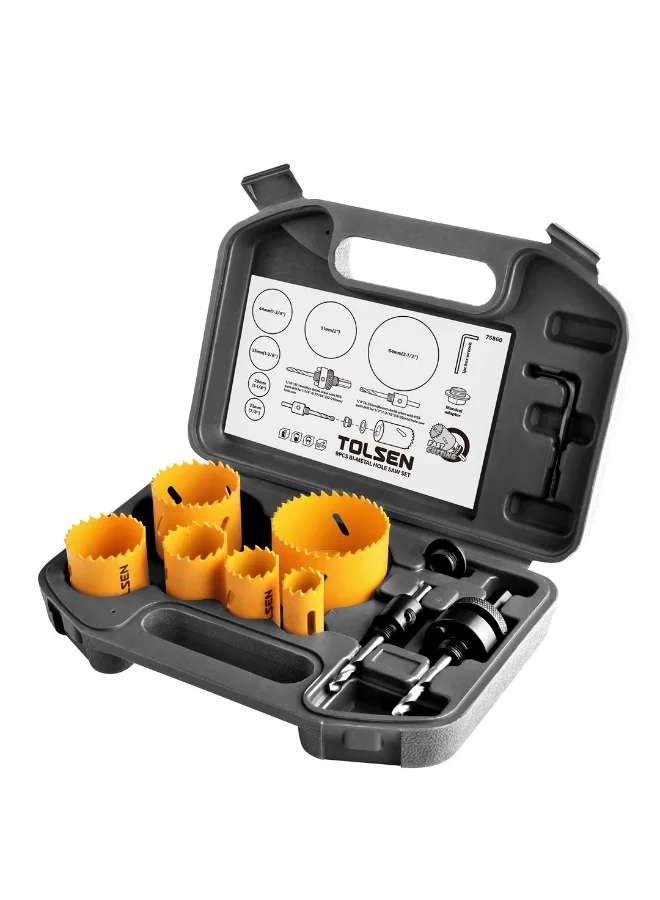 Tolsen 9-Piece Bi-Metal Hole Saw Set Professional Cutting Kit for Wood Metal and PVC (19-64mm) qdkuh
