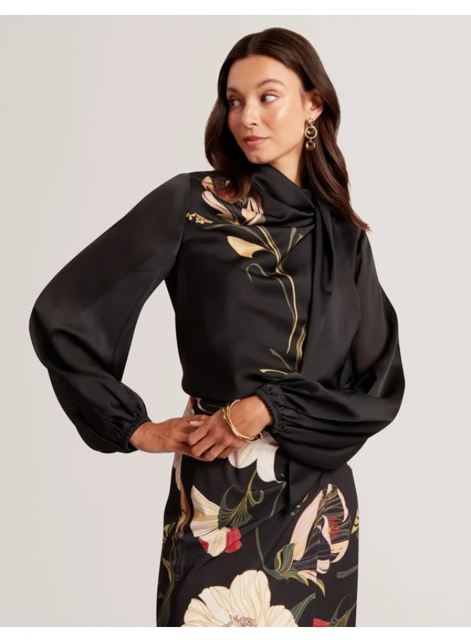 Premium Printed Long Sleeve Blouse with Neck Tie Detail for Women (Elegant Office Wear) pvhfb