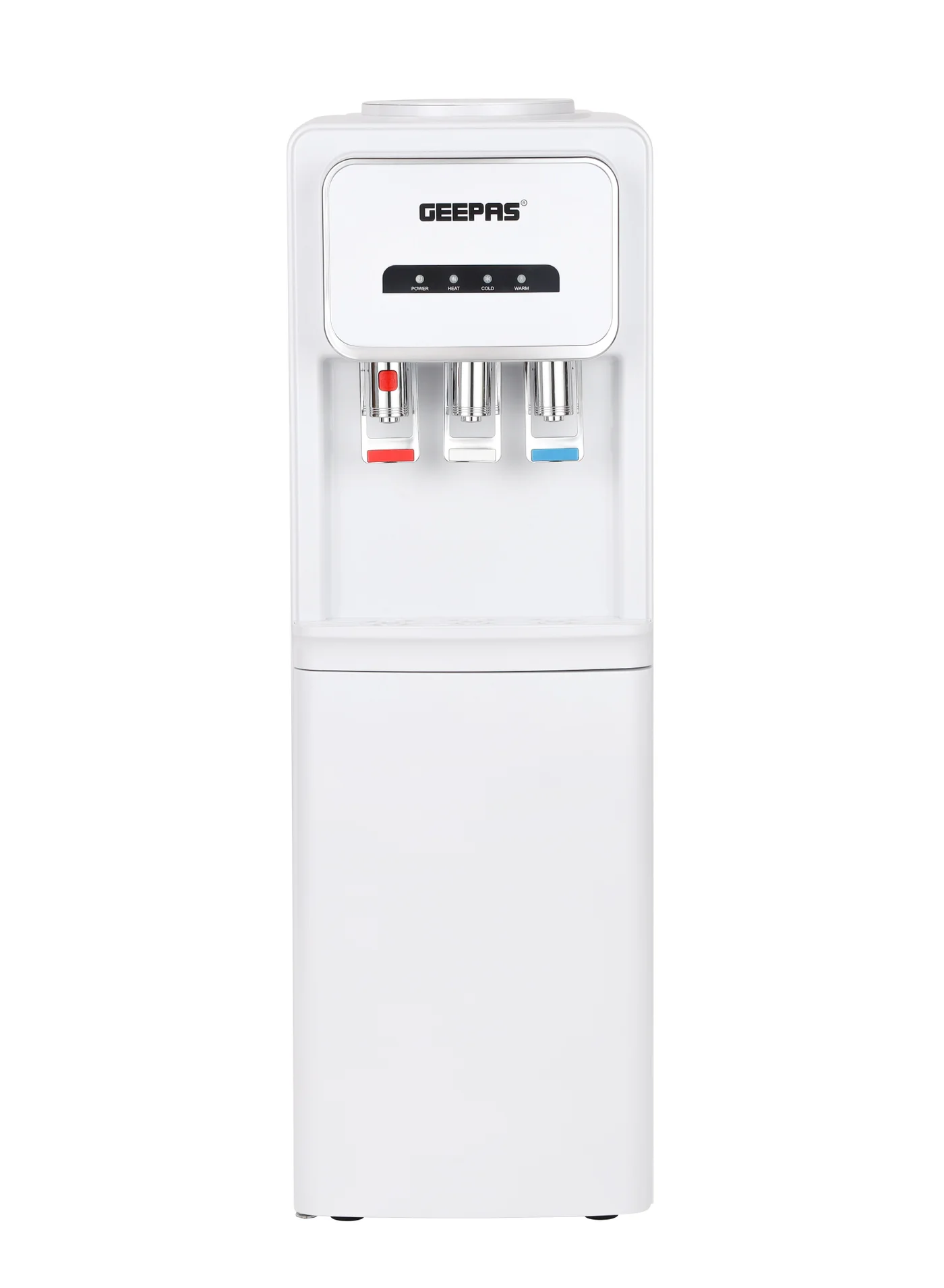 Premium Hot and Cold Water Dispenser with Storage Cabinet (3 Taps, Stainless Steel Tank, Child Lock, White) j1gwn