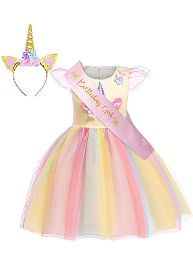 Beauenty Unicorn Princess Dress for Girls Tulle Layered Tutu Costume for Festivals and Performances (Multicolor, 120cm) cy15f