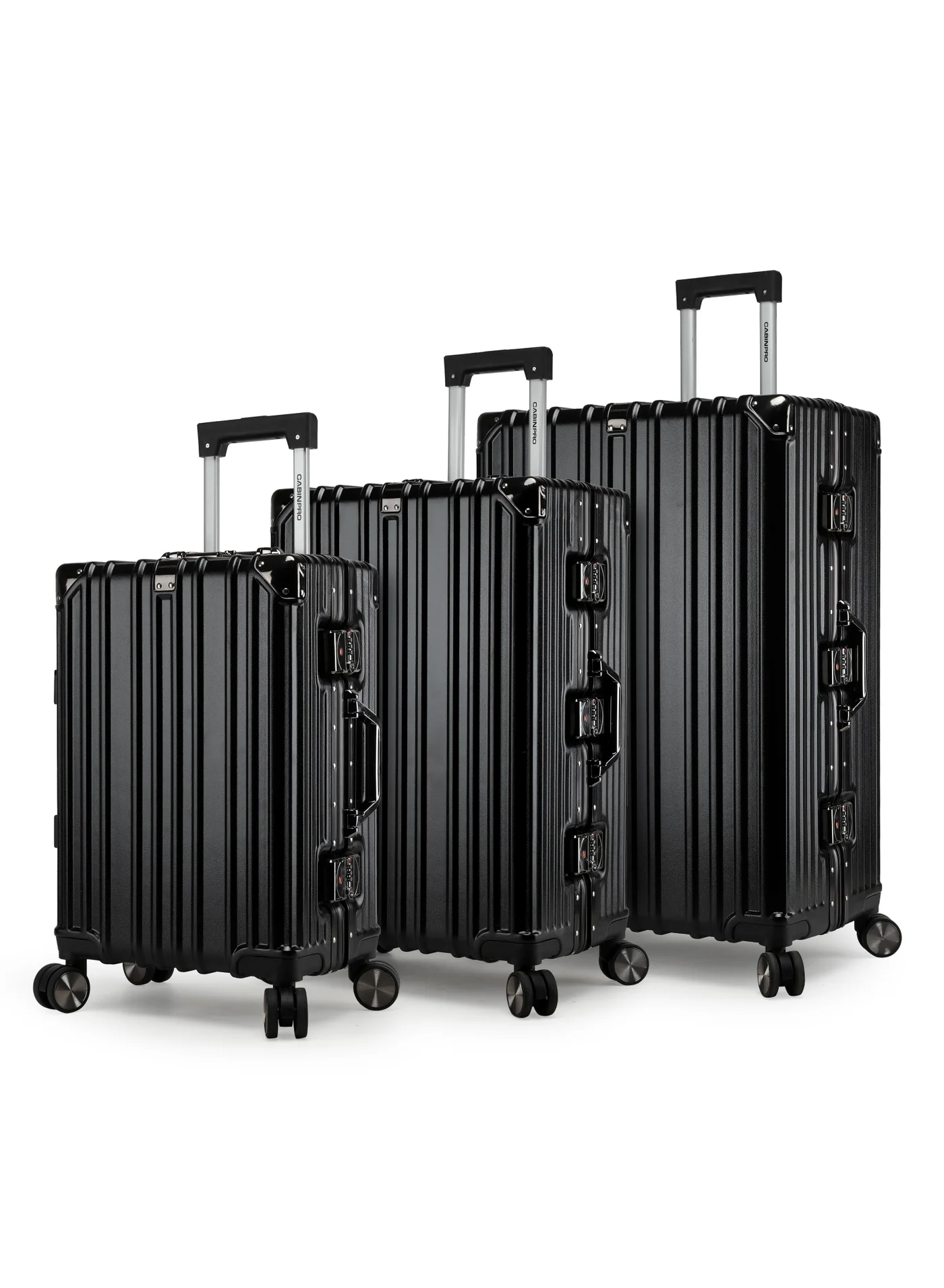 CABINPRO Lightweight Polycarbonate Hard Case Trolley Luggage Set (Black, 3-Piece Set) woqm8