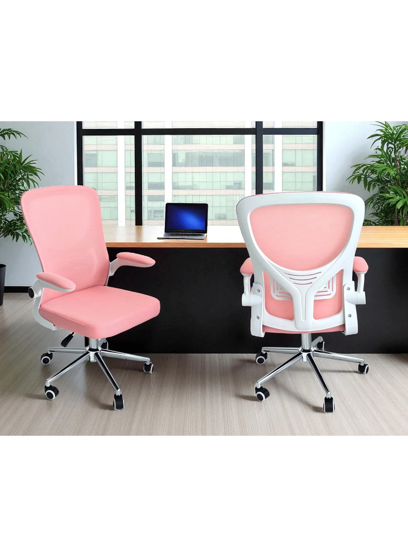 Premium Ergonomic Office Chair with Lumbar Support and Adjustable Armrests (White and Pink, 120 cm Height) 9n619