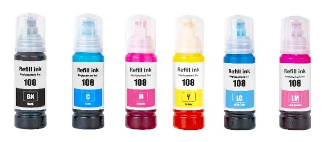 NexNova 108 6-Color Premium Ink Refill Set for Photo Printers (70 mL per unit, 6-Pack) mm6x5