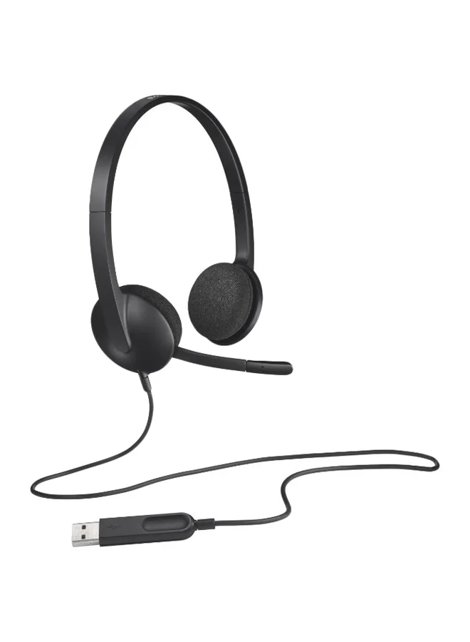 Premium Wired USB Headset with Noise Cancelling Microphone and Adjustable Headband (Black, One Size) 3burw