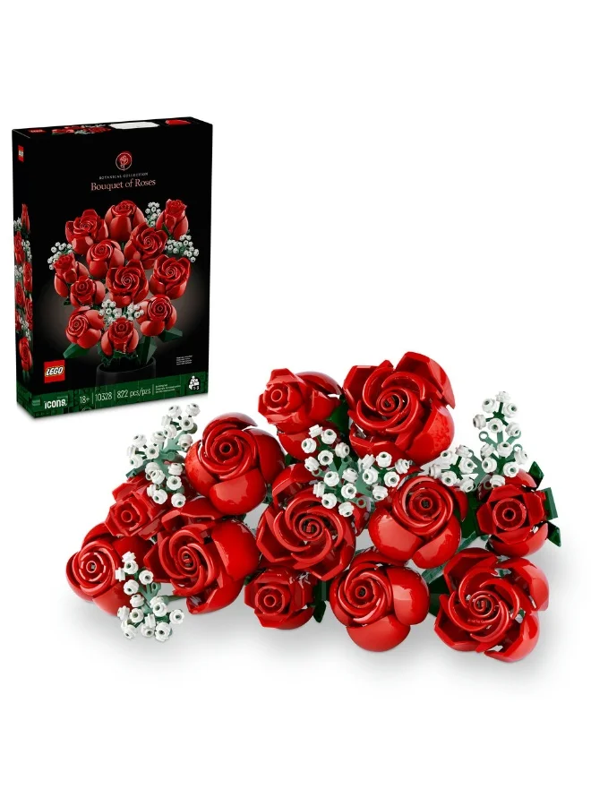 Building Blocks Botanical Rose Bouquet Flower Arrangement Set (Premium Plastic, 822 Pieces) fgubr