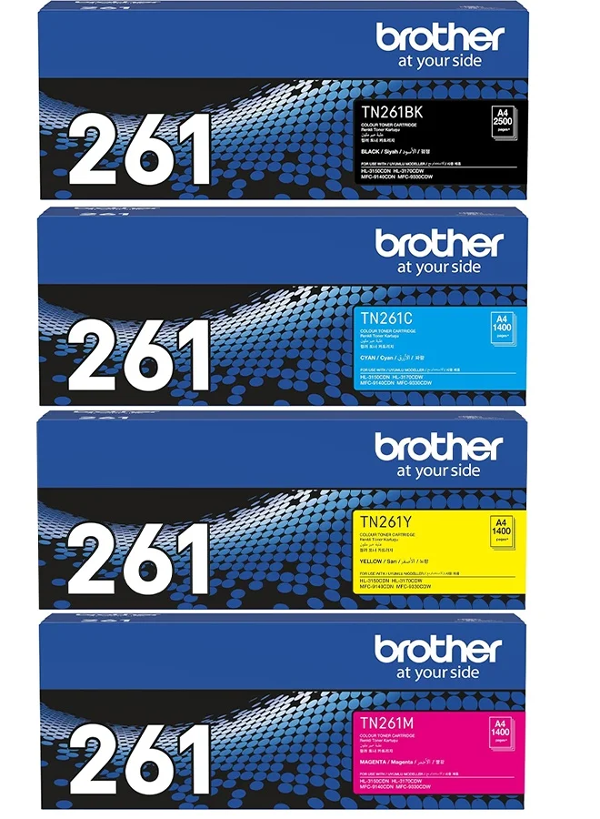 Premium TN-261 Full Toner Cartridge Combo Set (Black, Cyan, Magenta, Yellow) 4-Pack for Laser Printers 1nyje