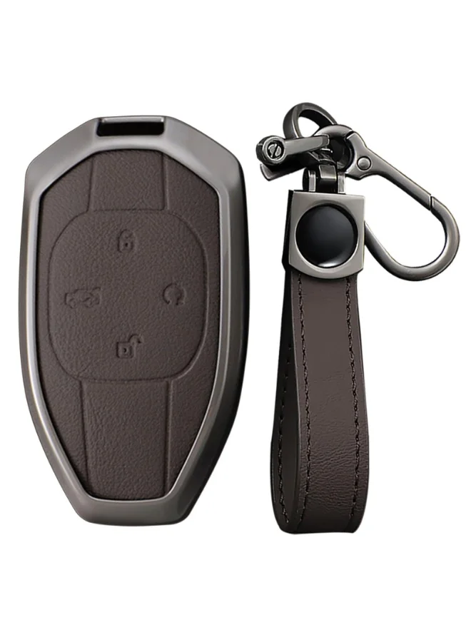 NOSKIN Leather Metal Car Key Fob Cover for GAC Empow GS8 GM6 4-Button Remote (Brown) 0lble
