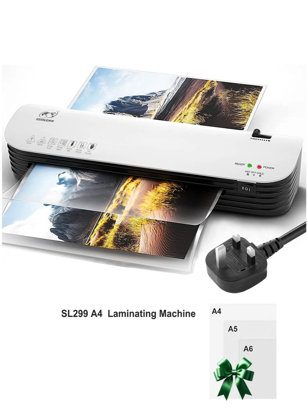 OSMILE Thermal Laminating Machine A4 A5 A6 for Home and Office Use (2 Roller System, 23 cm Max Width, Includes 12 Laminating Pouches) 0ar40