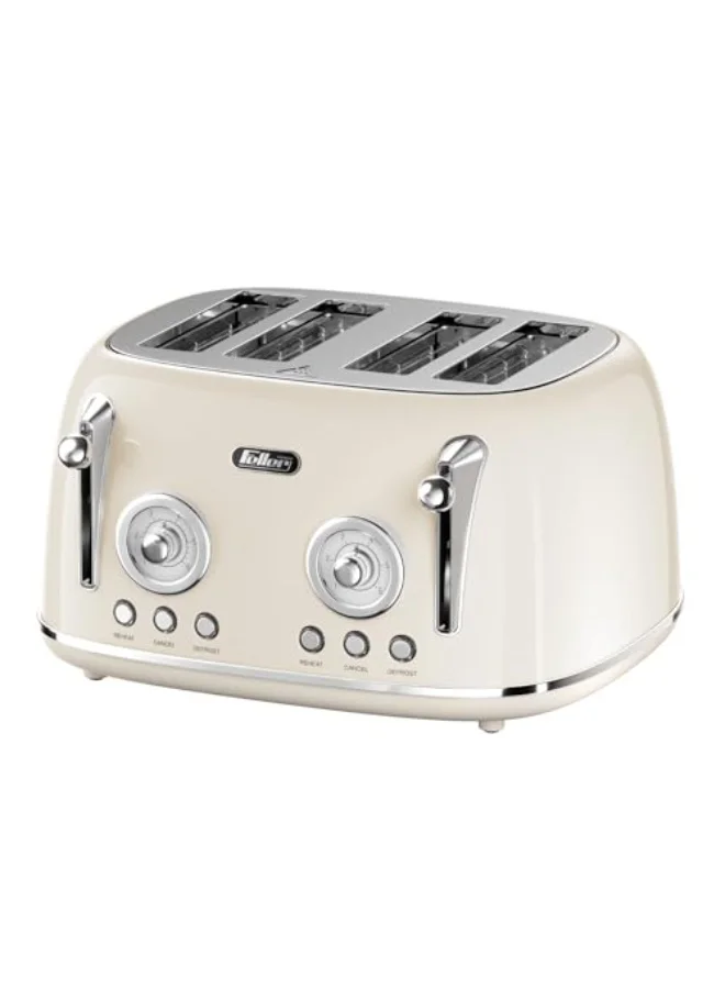 Feller Germany Retro 4-Slice Toaster Premium Steel Bread Toaster with Bun Warmer and Dust Covers (Cream, 1630 W) akvt2