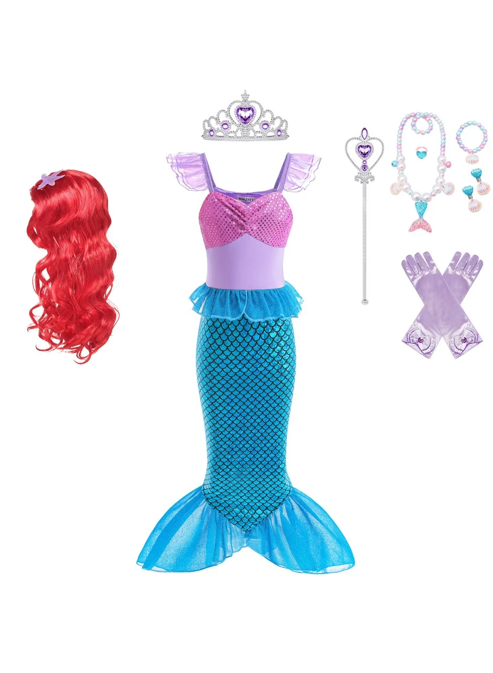 KOWVOWZ Mermaid Princess Costume Set for Girls Fancy Dress Up Cosplay Party (120cm) oaba0