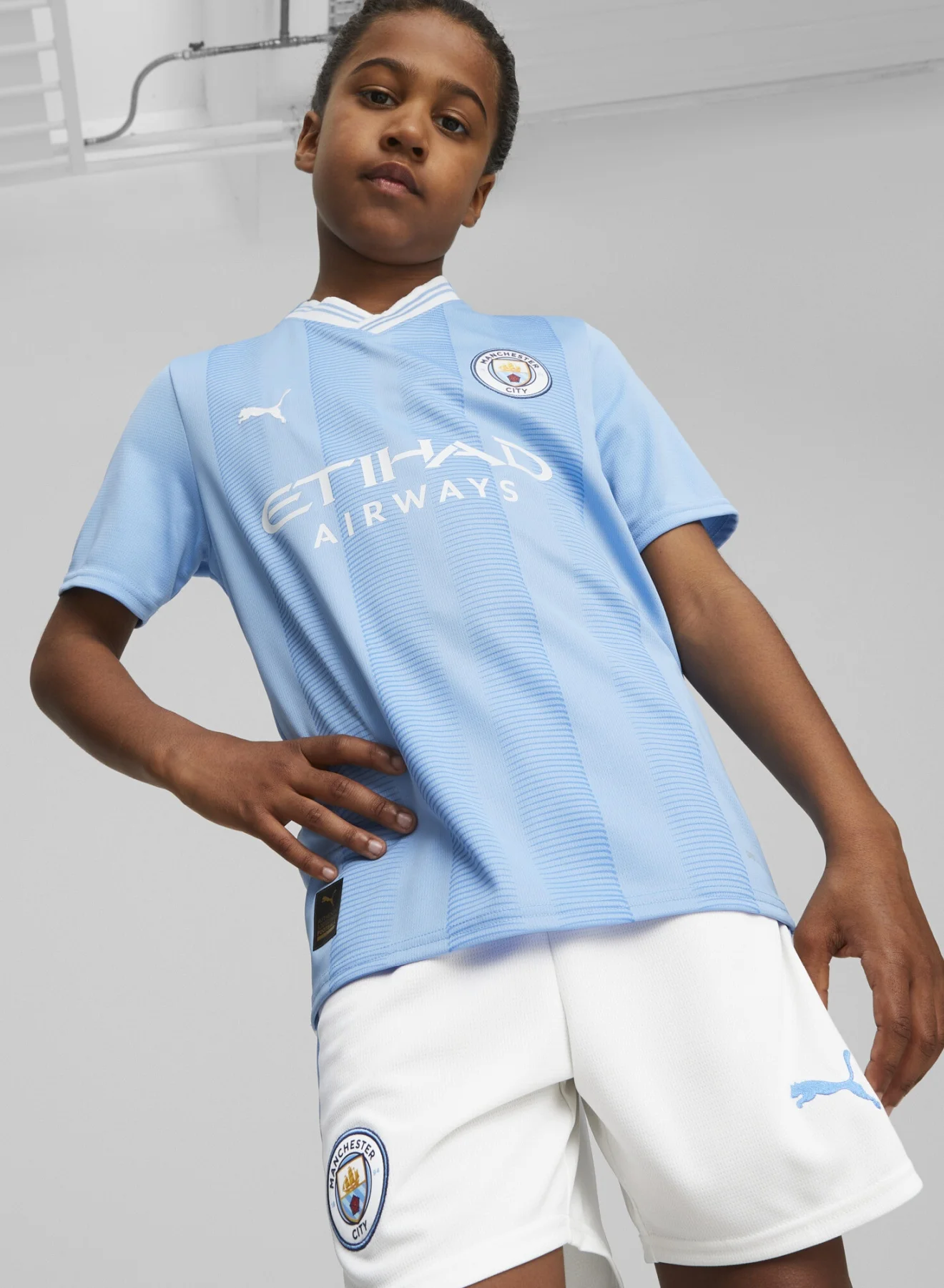 Sport Soccer Home Jersey Kids Unisex Short Sleeve V-Neck Premium Polyester (Blue, Size 140cm) o8i1a