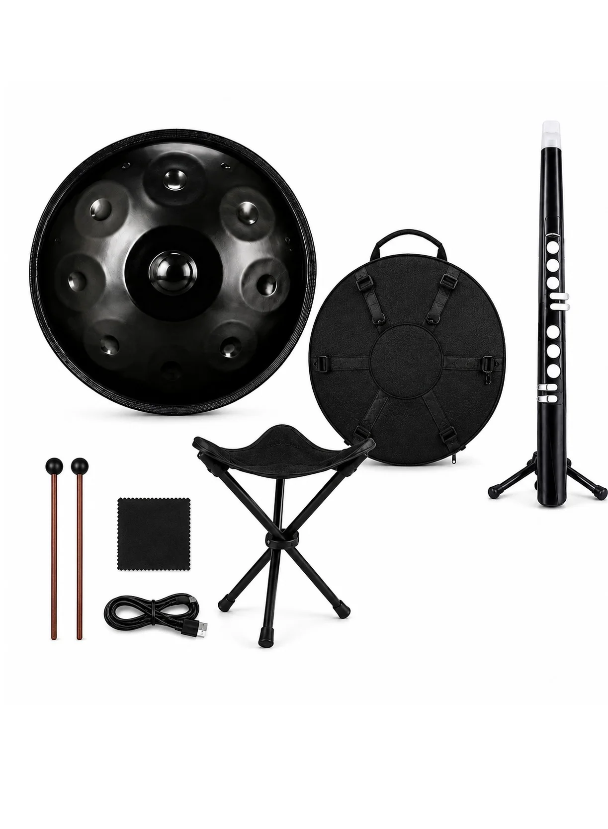 Megarya Handpan Drum and Electronic Wind Instrument Set (Premium Steel Percussion Kit with Carry Bag and Stand for Meditation and Performance) jwdyc