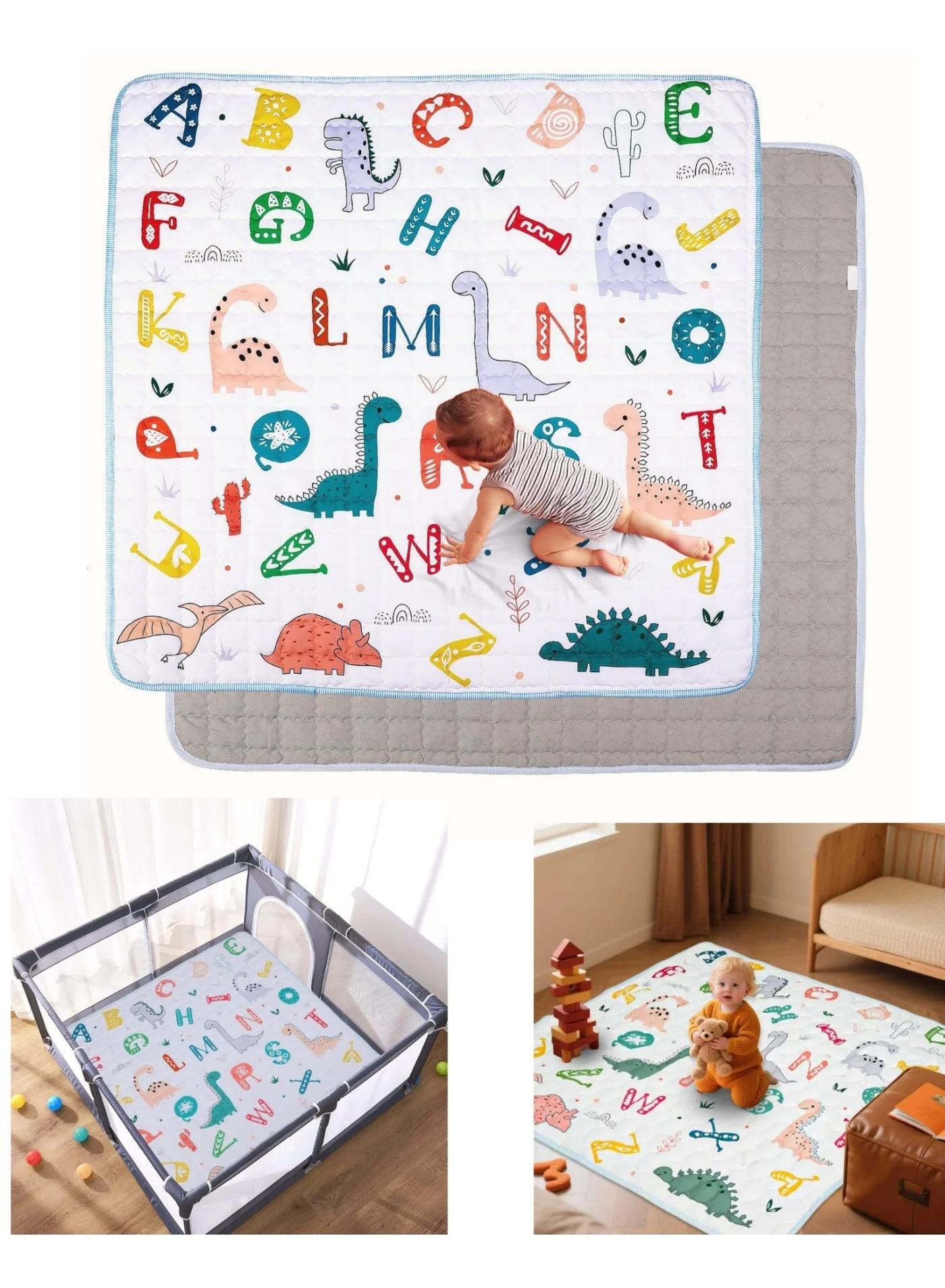 XICEN Baby Floor Play Mat, Large Padded Crawling Gym Mat, Non-Slip Dinosaur Pattern (150cm x 180cm) rdbyo