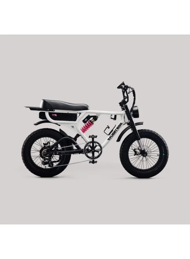 Flight Risk FR555 Electric Bike 1000W High-Performance E-Bike with Hydraulic Disc Brakes and Full-Frame Suspension (White) cn533