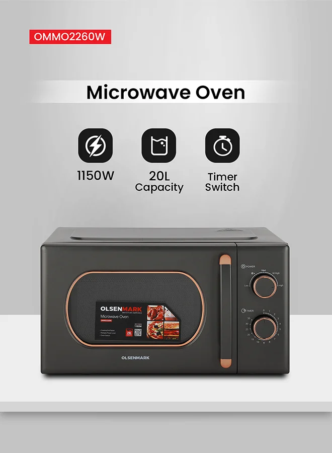 Olsenmark Freestanding Microwave Oven (Grey, 20 L, 1100 W) with Defrost Function and 30-Min Timer pxrf1