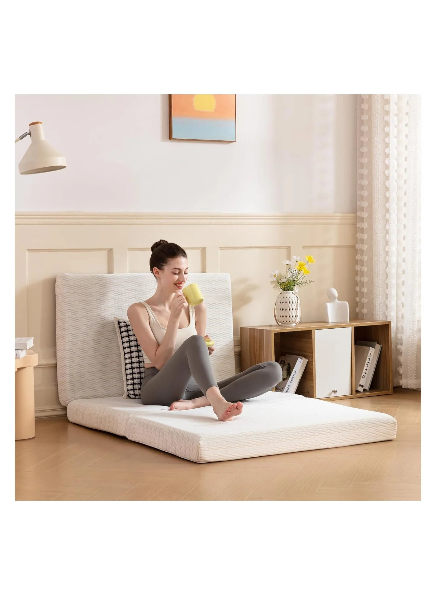 Premium Folding Mattress with Breathable Knitted Fabric Cover (White, 180 x 90 x 10 cm) cj340