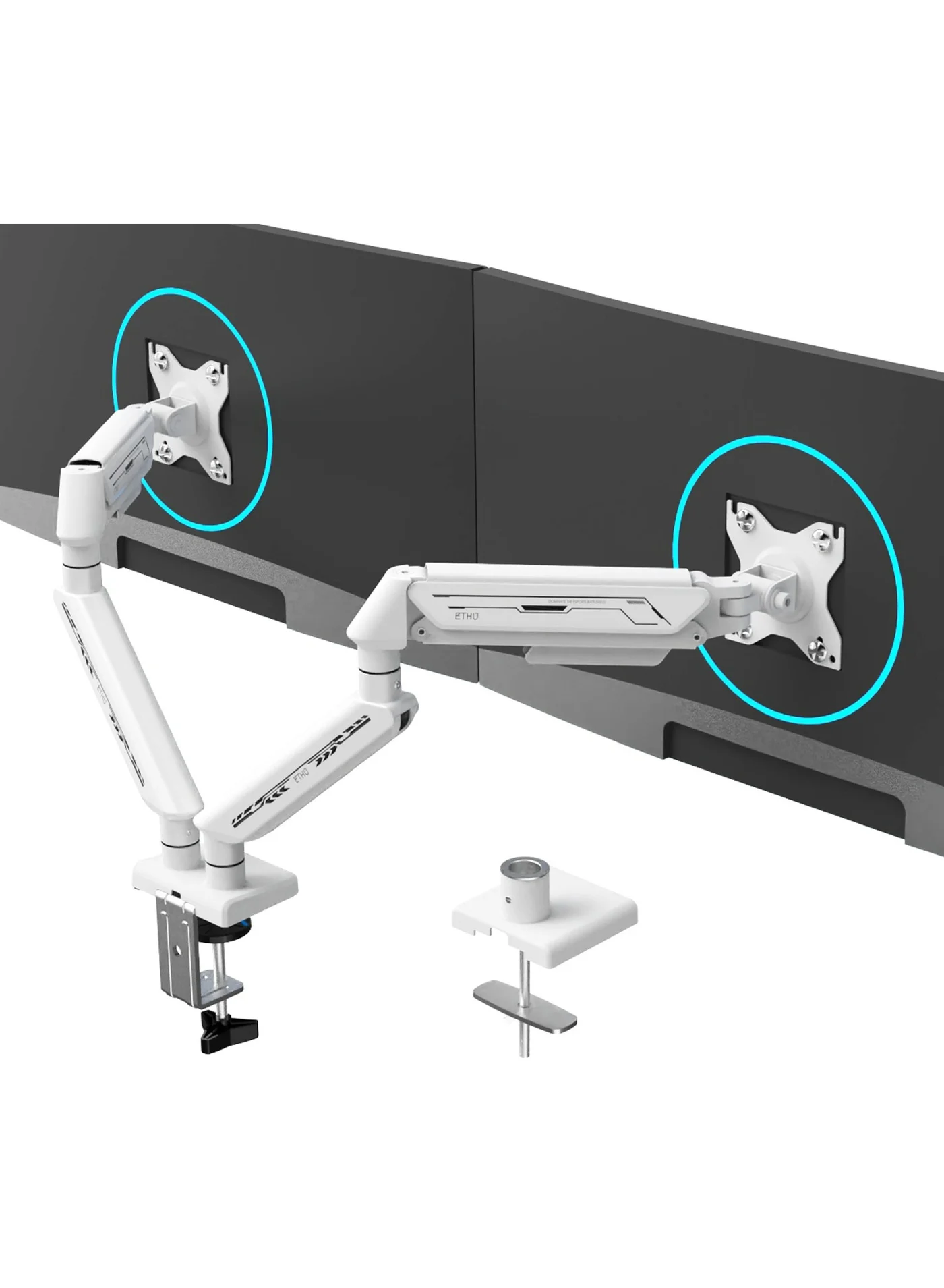 Premium Dual Monitor Arm Gas Spring Desk Mount Adjustable Stand for 13-32 Inch Screens (White, VESA 75x75/100x100) 2xicv
