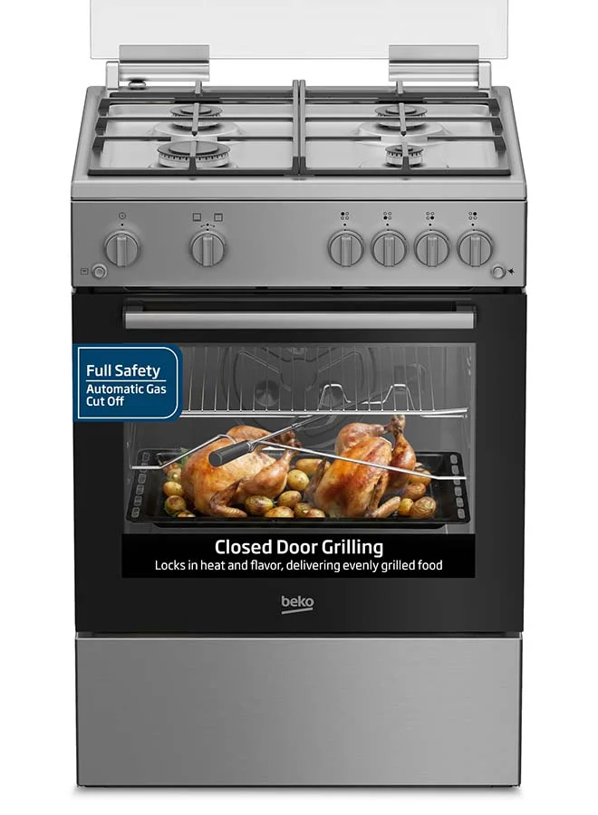 Beko Freestanding Gas Cooker with 4 High Efficiency Burners and 64L Oven Capacity (60x60cm, Inox) bejjx