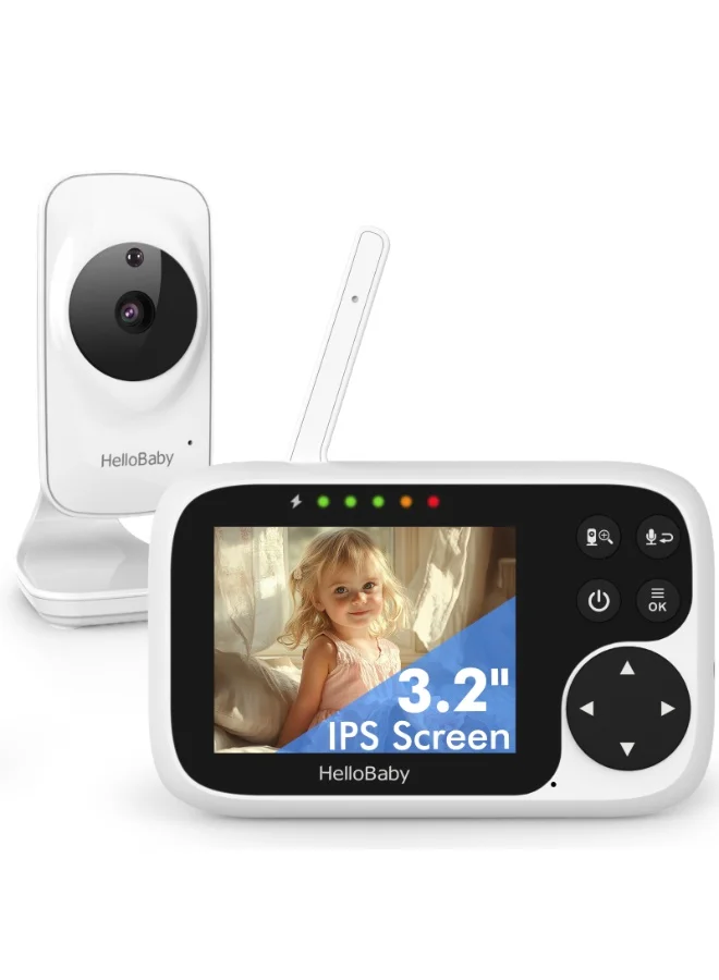 Hellobaby Video Baby Monitor with 3.2-inch LCD Screen, Infrared Night Vision, Two-Way Talk, and Temperature Monitoring (Single Pack) fd84c
