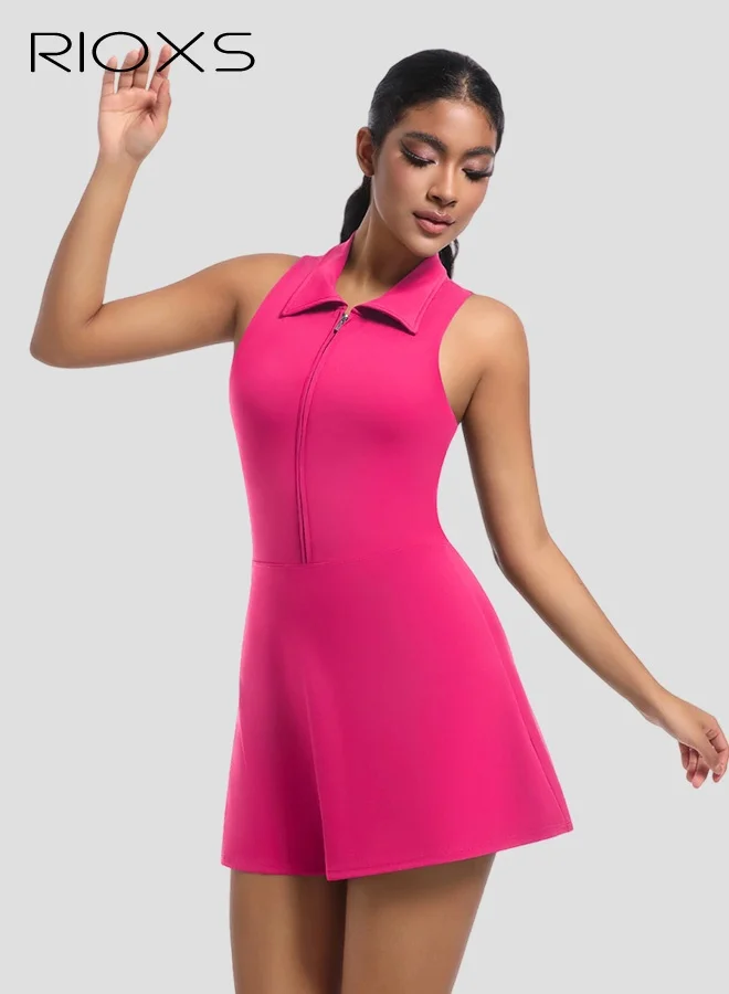 RIOXS Athletic Tennis Dress with Built-in Shorts Premium Breathable Golf Dress for Women (Pitaya, Regular Fit) 0gfjc