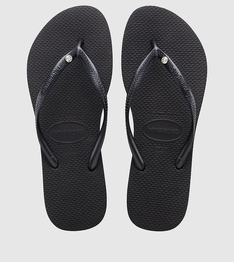 Premium Crystal Embellished Slim Flip-flops Comfortable Summer Sandals for Women (Black, 38 EU) wqucc