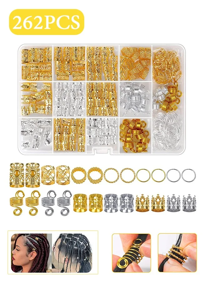 Lemon Hair Braids Decorations Set, Premium Gold Metal Hair Cuffs and Beads Accessories (262 Pieces) qizjj