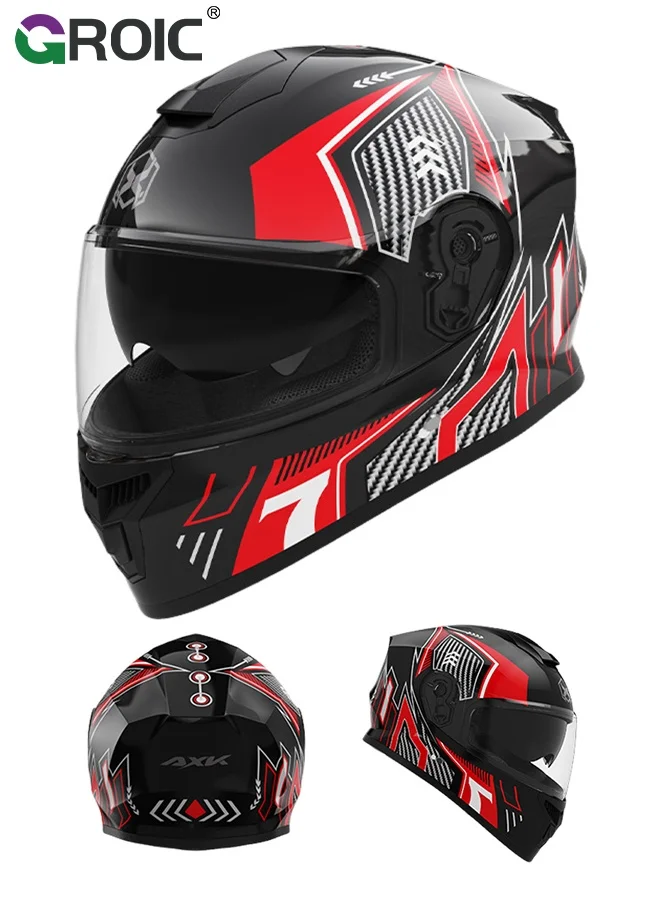 GROIC Sport Motorcycle Full Face Helmet (Red, Adult) - Lightweight ABS Shell Street Bike Gear hd1js