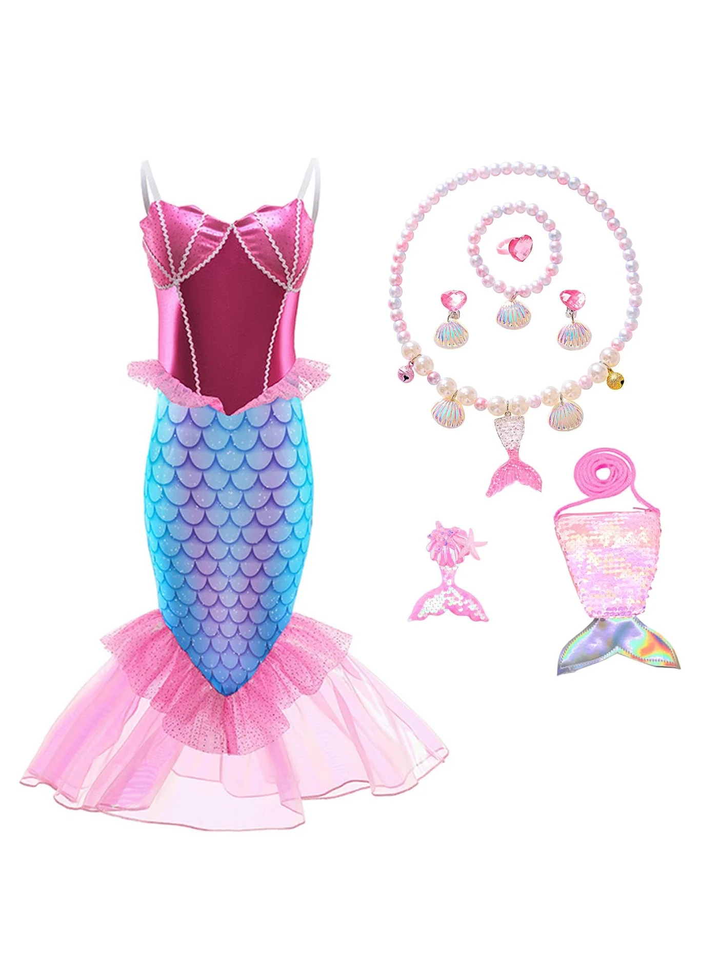 VUCATIN Mermaid Princess Costume Dress Set for Girls with Accessories (Multicolor, 110cm) ksaj5