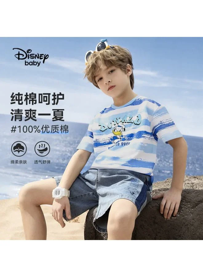 Premium Cartoon Graphic Short Sleeve T-Shirt for Kids Breathable Cotton Summer Top (Blue, 140 cm) o9561
