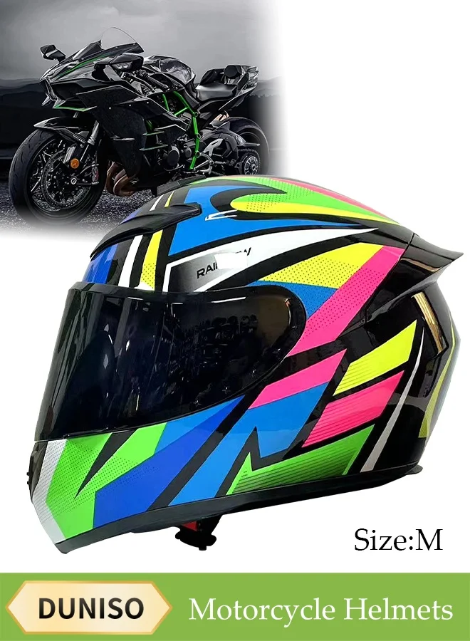 DUNISO Full Face Motorcycle Helmet, Lightweight Impact-Resistant Racing Gear with Black Visor (Unisex, M) cgb21