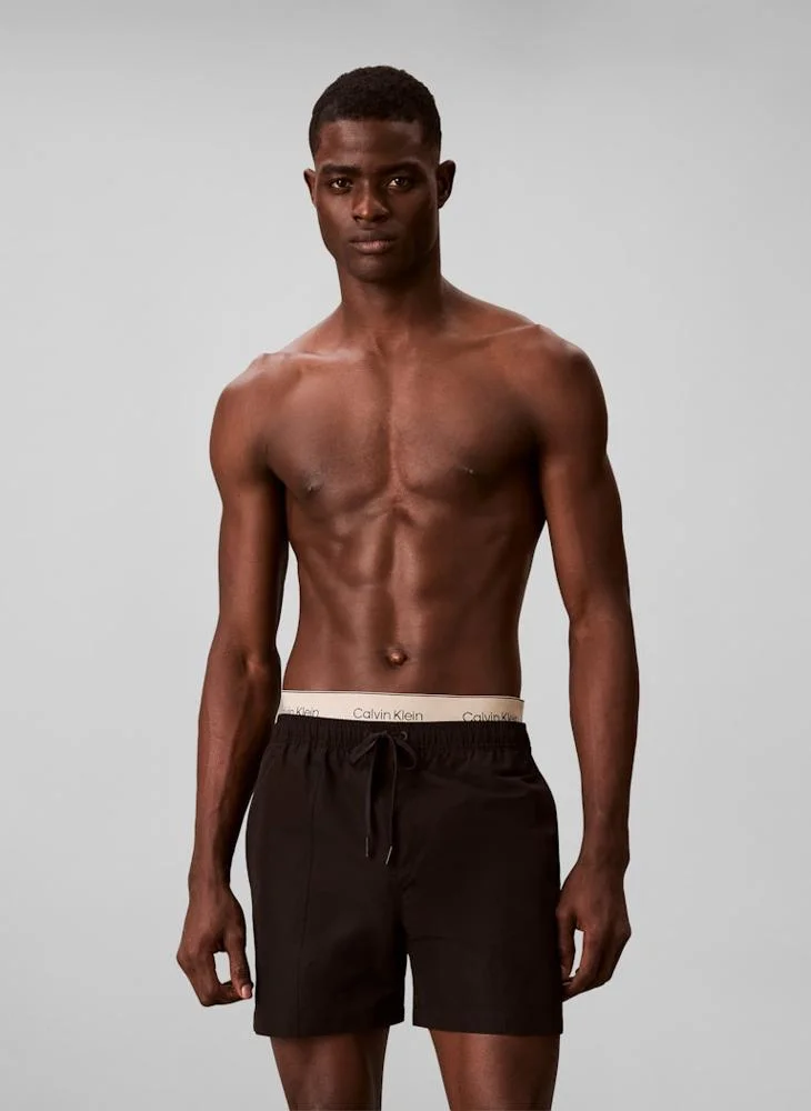Premium Logo Waistband Swim Shorts Quick-Dry Lightweight Beachwear for Men (Solid, M) xzgqq