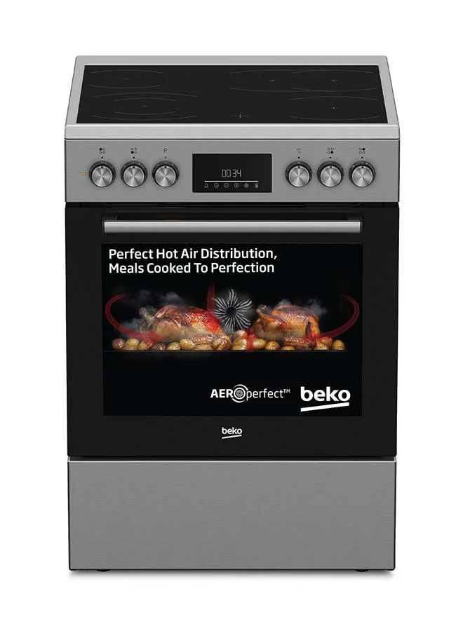 Premium Freestanding Ceramic Electric Cooker with 4 Cooking Zones and 72L Multifunction Oven (60x60cm, Inox) du1p9