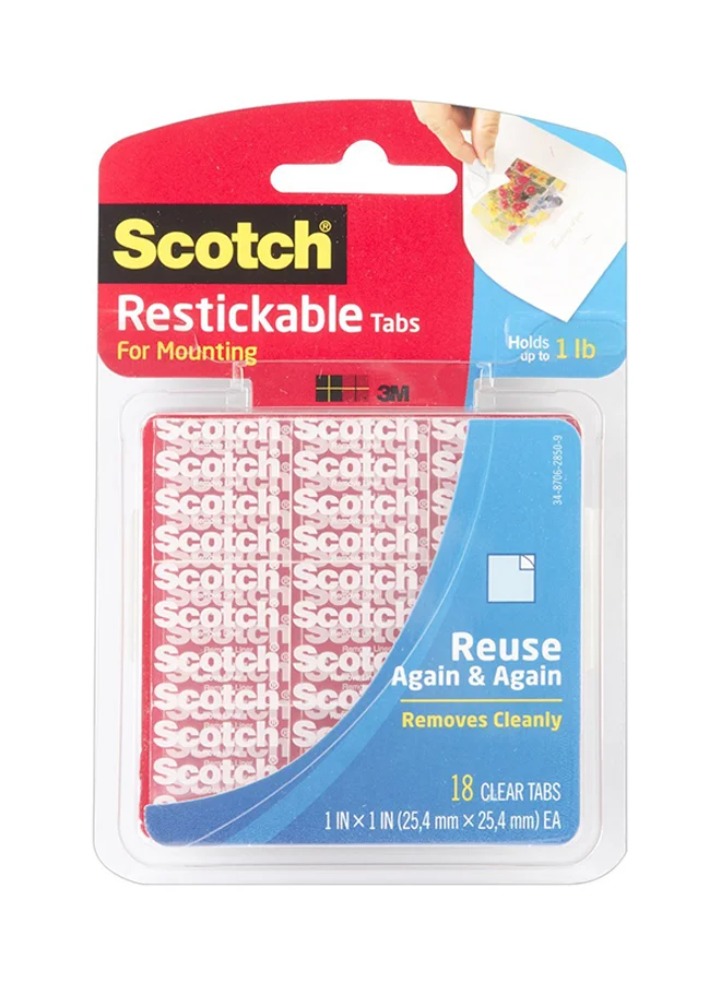 Premium Adhesive Restickable Tabs for Mounting and Organizing (Clear, 18-Pack) 1dgyb
