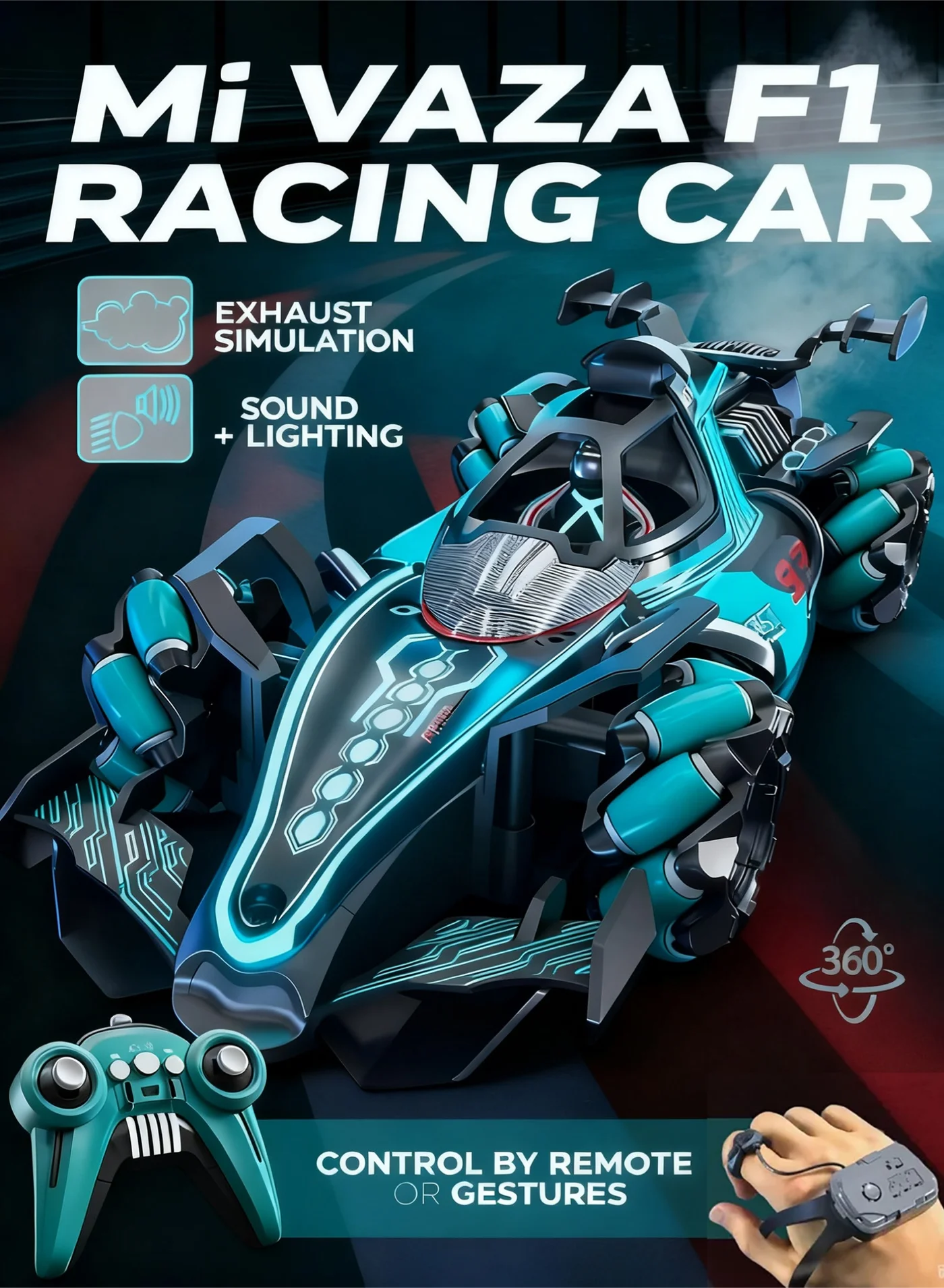 Mi VAZA Gesture Sensing RC Stunt Car 360 Degree Rotating Drift Vehicle with LED Lights and Music for Kids (15 cm) t3n1n