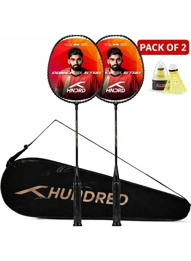 Powertek Badminton Racket Set Professional Carbon Fiber Rackets with Shuttlecocks and Full Cover (2 Rackets, 0.32 kg) njrvj