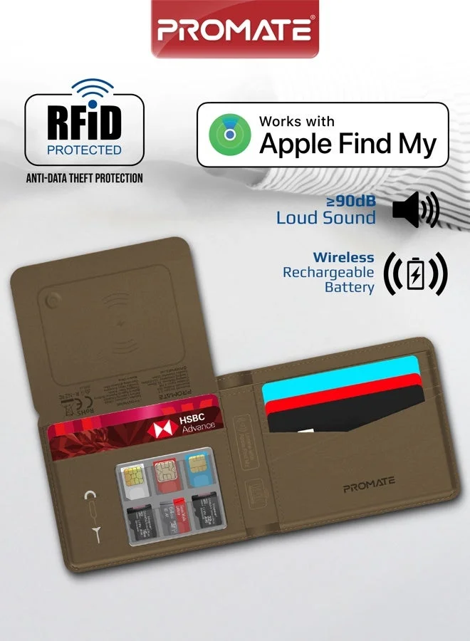 Premium Leather Smart Wallet with RFID Protection and Wireless Charging (Brown) w2igc