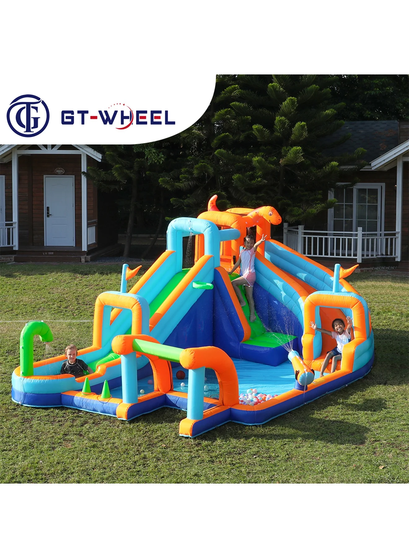 GT-Wheel Inflatable Twin Water Slide Premium Outdoor Backyard Play Set for Kids (480 cm x 160 cm) 3ix38