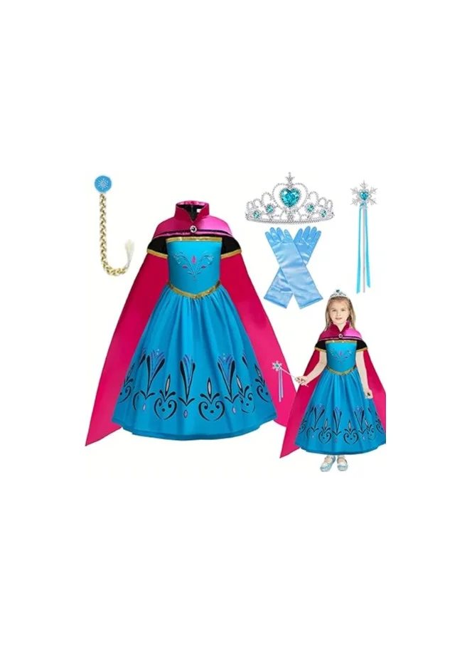 Premium Girls Queen Princess Costume Dress (Blue & Red) Elegant Party Cosplay Outfit for Birthday Performance 6qtgt