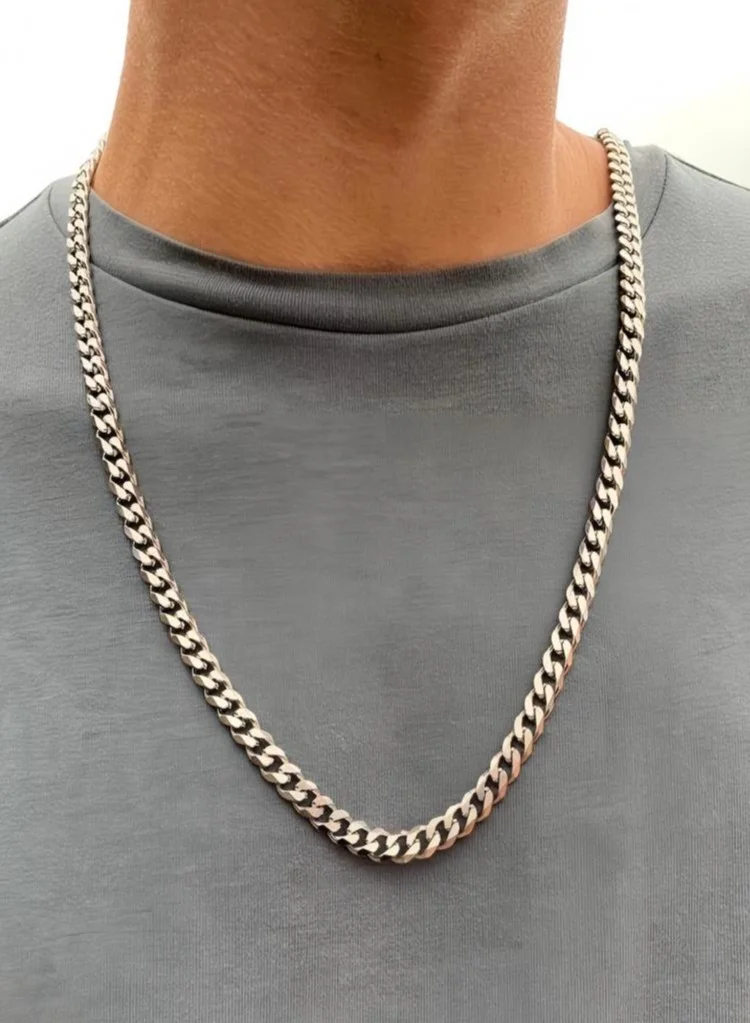 Premium Titanium Steel Cuban Link Chain Necklace for Men Hip Hop Fashion Jewelry (Silver, 50 cm) 8xxfy